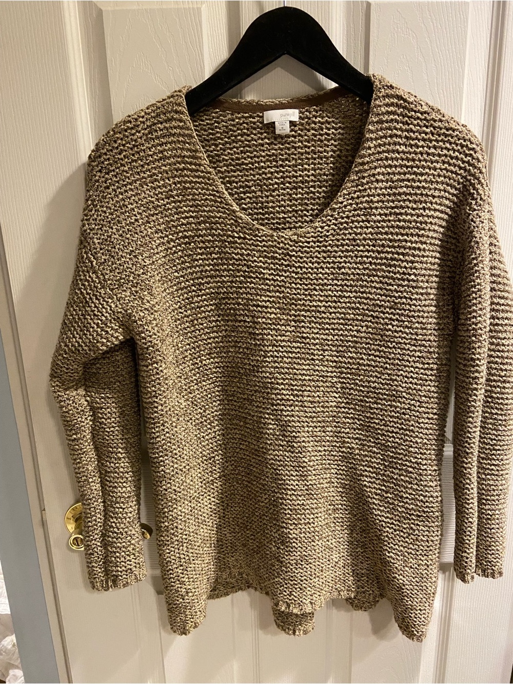 J. Jill Neutral Taupe Scoop Neck Chunky Knit Sweater Size Medium EUC